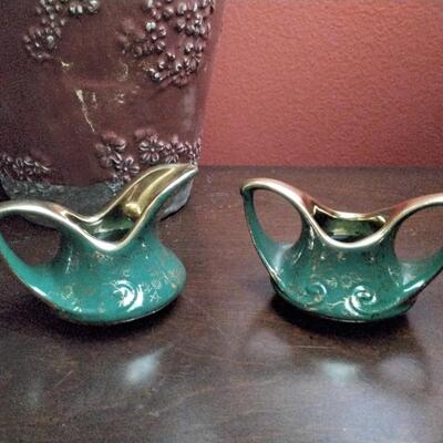 Vintage Pearl China Co. Creamer and Sugar Set Hand Decorated w 22KT Gold