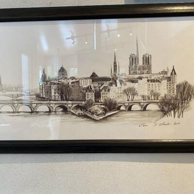 Original Charcoal Artwork, Notre Dame/Paris, Professionally Framed