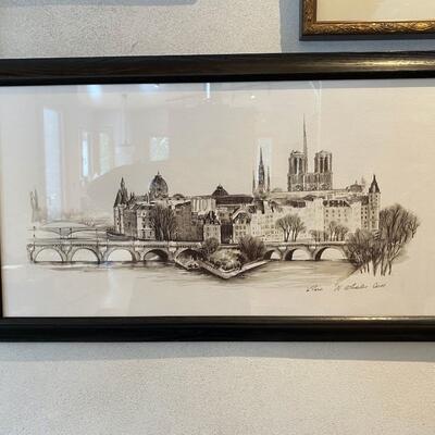 Original Charcoal Artwork, Notre Dame/Paris, Professionally Framed