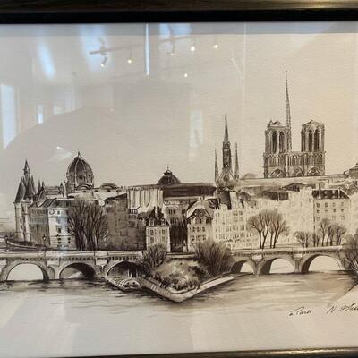 Original Charcoal Artwork, Notre Dame/Paris, Professionally Framed