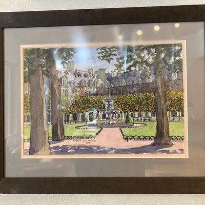 Framed Original Artwork, Watercolor Place des Voges