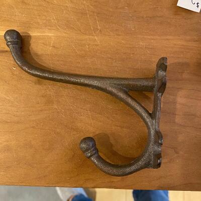 Set of three (3) Cast Iron double prong hanging hooks