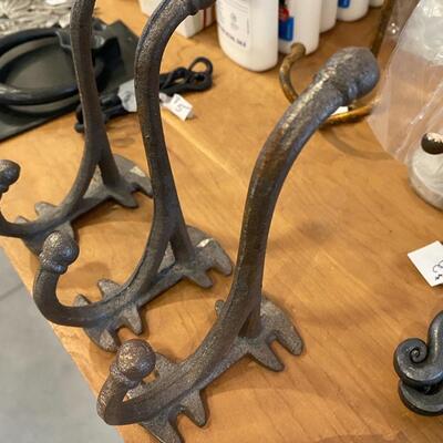 Set of three (3) Cast Iron double prong hanging hooks