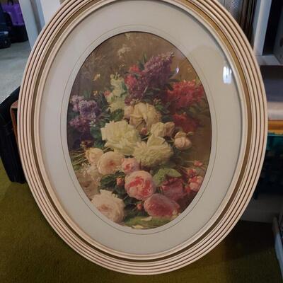 #27 Oval floral picture in white frame