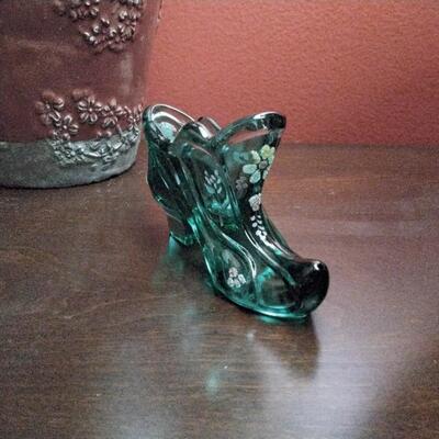 Gorgeous Fenton handpainted and signed Victorian shoe