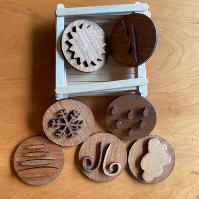 Wooden playdough stamps featuring weather images, Set of seven (7)