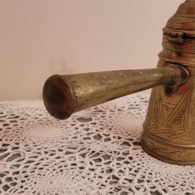 Lot 21: Antique Brass Persian Coffee Pot with Bird Finial and Handle