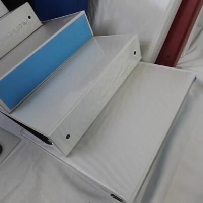 13 Binders, Assorted Sizes, Blue, Black, White