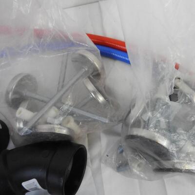 Home Improvement Lot: Pipe Fittings, Hoses, Safety Glasses