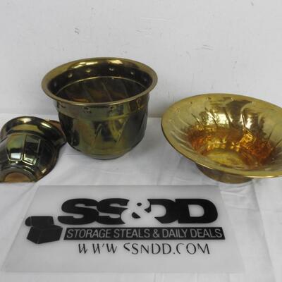 3 pc Brass Decor: Planter, Bowl, Wall Decor