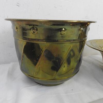 3 pc Brass Decor: Planter, Bowl, Wall Decor