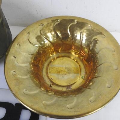 3 pc Brass Decor: Planter, Bowl, Wall Decor