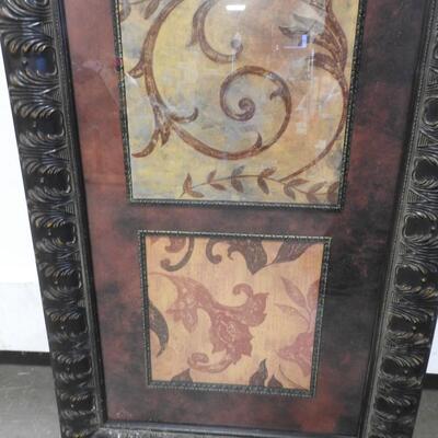 Large Framed Art Decor: 25" x 53", Brown and Red, Flowers, Art