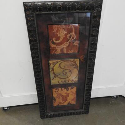 Large Framed Art Decor: 25" x 53", Brown and Red, Flowers, Art