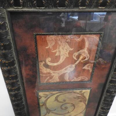 Large Framed Art Decor: 25" x 53", Brown and Red, Flowers, Art