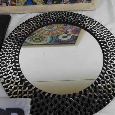 3 pc Wall Decor, Round Black and Silver Mirror, Caffe Espresso, Colored Puzzle