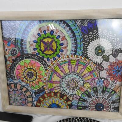 3 pc Wall Decor, Round Black and Silver Mirror, Caffe Espresso, Colored Puzzle