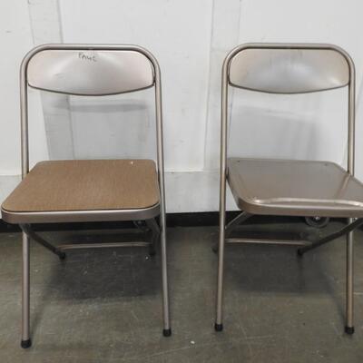 2 Brown Samsonite Folding Chairs, One Missing Its Padding