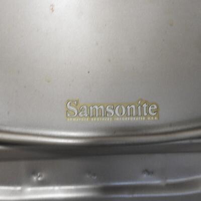 2 Brown Samsonite Folding Chairs, One Missing Its Padding