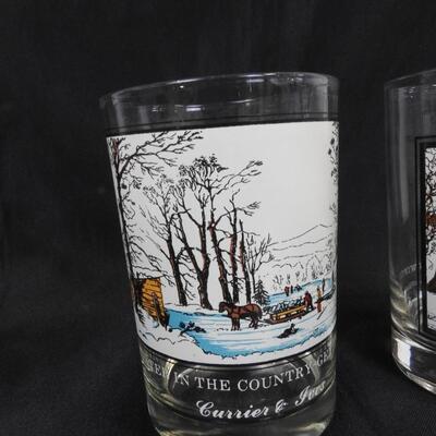 4 Winter Glasses, Courier And Ives, Arby's Collector Series