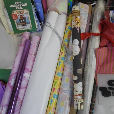 Assorted Wrapping Supplies, Wrapping Paper, Gift Bags, Wine Boxes, Wrap Storag