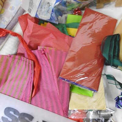 Assorted Wrapping Supplies, Wrapping Paper, Gift Bags, Wine Boxes, Wrap Storag