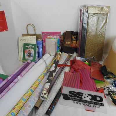 Assorted Wrapping Supplies, Wrapping Paper, Gift Bags, Wine Boxes, Wrap Storag