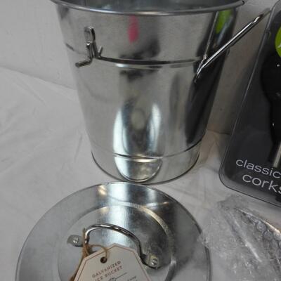 Galvanized Ice Bucket with Scoop (no liner) & Classic Lever Corkscrew