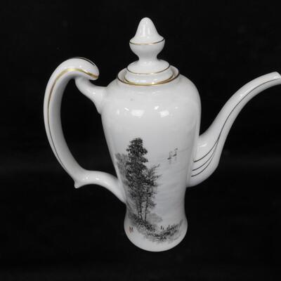 Fukagama Arita Hand Painted Glasses, 6 Cups and One Pitcher, Tree Design