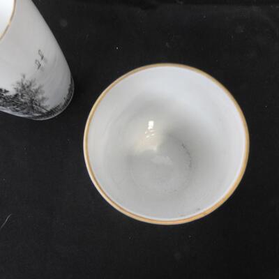 Fukagama Arita Hand Painted Glasses, 6 Cups and One Pitcher, Tree Design