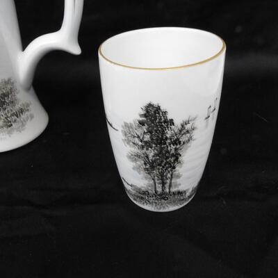 Fukagama Arita Hand Painted Glasses, 6 Cups and One Pitcher, Tree Design