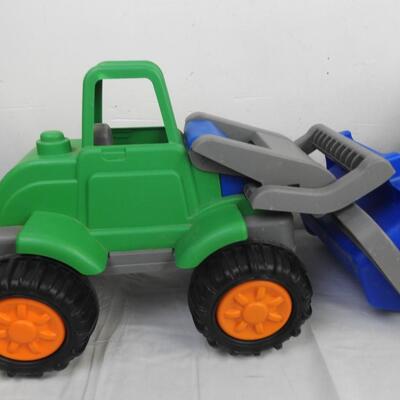 2 Large Toy Trucks, Green and Blue, Dump Truck and Digger