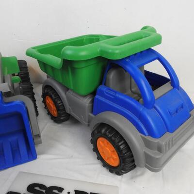 2 Large Toy Trucks, Green and Blue, Dump Truck and Digger