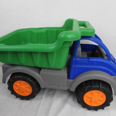 2 Large Toy Trucks, Green and Blue, Dump Truck and Digger