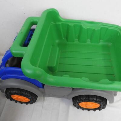 2 Large Toy Trucks, Green and Blue, Dump Truck and Digger