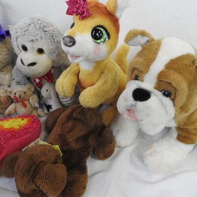 15 pc Stuffed Animals, Flamingo,, Monkey, Dogs