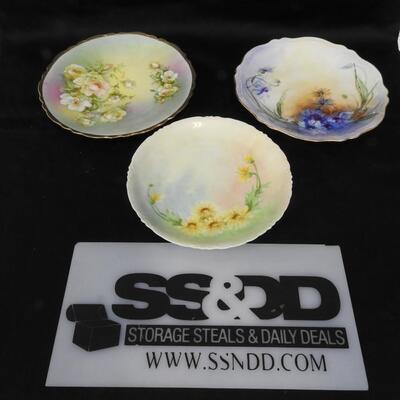 3 Hand Painted Floral Designs, Royal Australia, Gold Trim