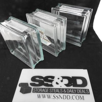 3 Glass Blocks, Craft 19 cm square, 7.9 cm, Hollow Inside