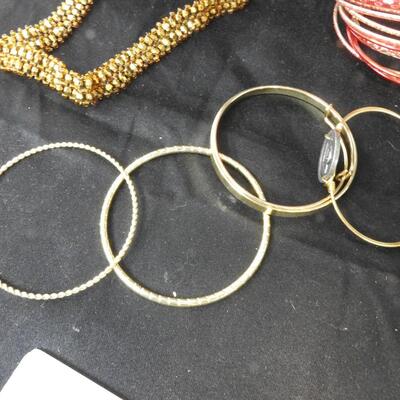 Costume Jewelry, Red and Gold Bracelets, 1 Bracelet with Diamonds