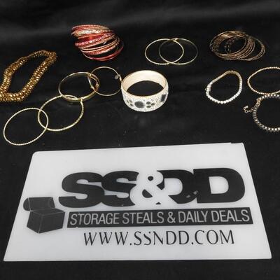 Costume Jewelry, Red and Gold Bracelets, 1 Bracelet with Diamonds