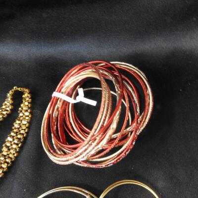 Costume Jewelry, Red and Gold Bracelets, 1 Bracelet with Diamonds
