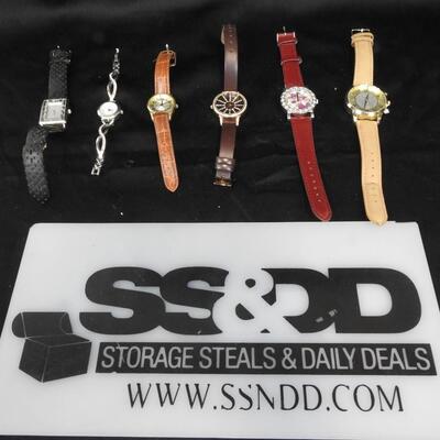 6 Wristwatches: Anne Klein, Studio, Quartz, Steel Case Backs