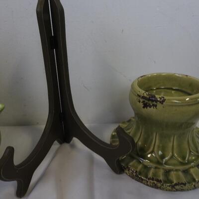 8 pc home decor, Polka Dot Tea Pot, faux Plant, Green Candle
