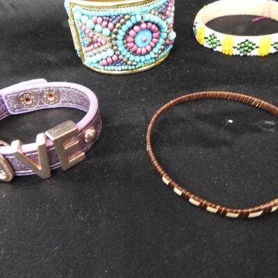 Costume Jewelry 9 Assorted Bracelets, Bead and Leather Designs