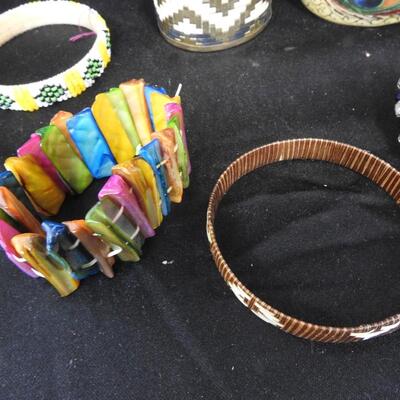 Costume Jewelry 9 Assorted Bracelets, Bead and Leather Designs
