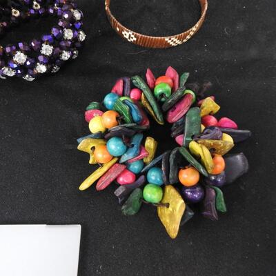 Costume Jewelry 9 Assorted Bracelets, Bead and Leather Designs