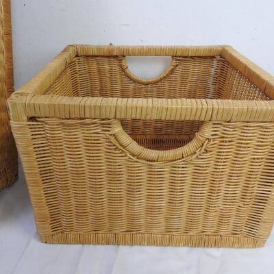 2 Wicker Brown Baskets, Square, Rectangle