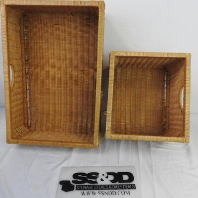 2 Wicker Brown Baskets, Square, Rectangle