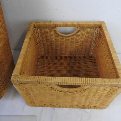 2 Wicker Brown Baskets, Square, Rectangle