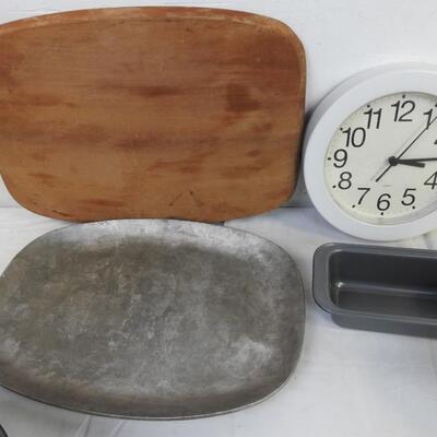 13 pc Kitchen Lot: Cupcake Tin, Small Bread Pan, Clock